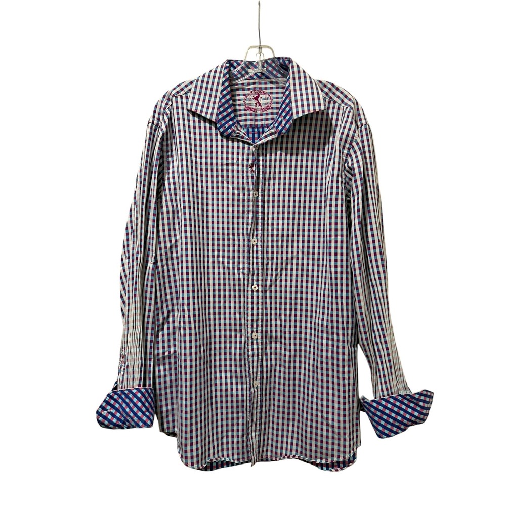Bugatchi Uomo Large Men's Shaped Fit Gingham Check Long Sleeve Button Down Shirt